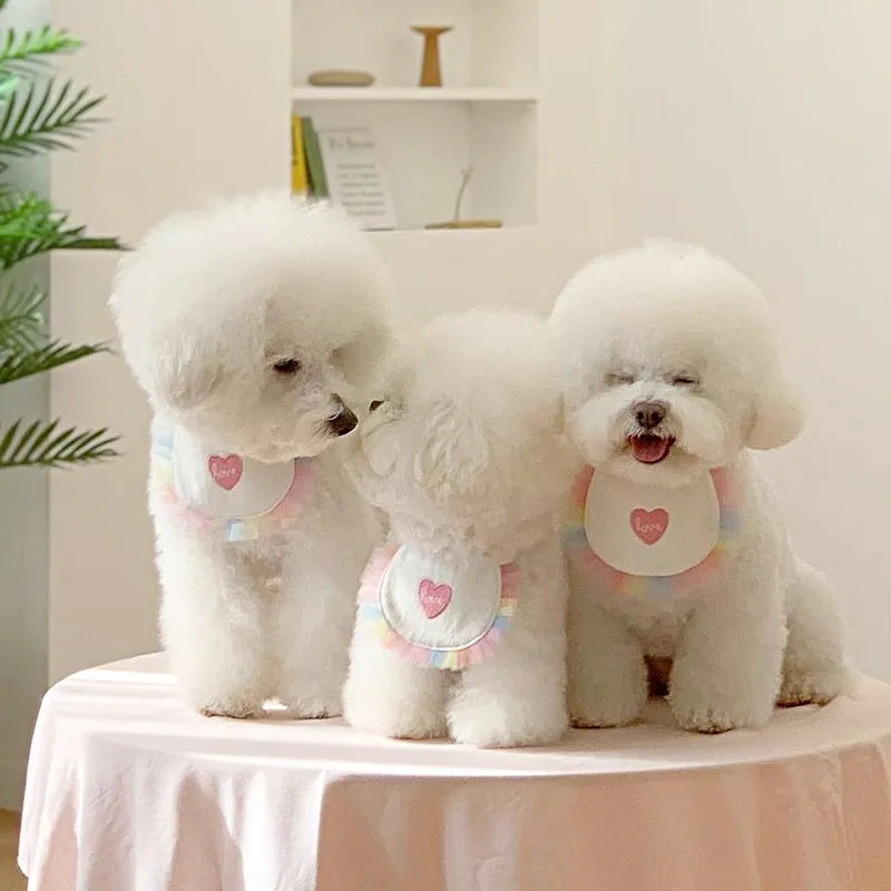 

Cute Pet Dog Triangle Scarf Bibs Love Colored Edges Bandana Scarf Collar Adjustable Pet Neckerchief Scarf Accessories Chihuahua