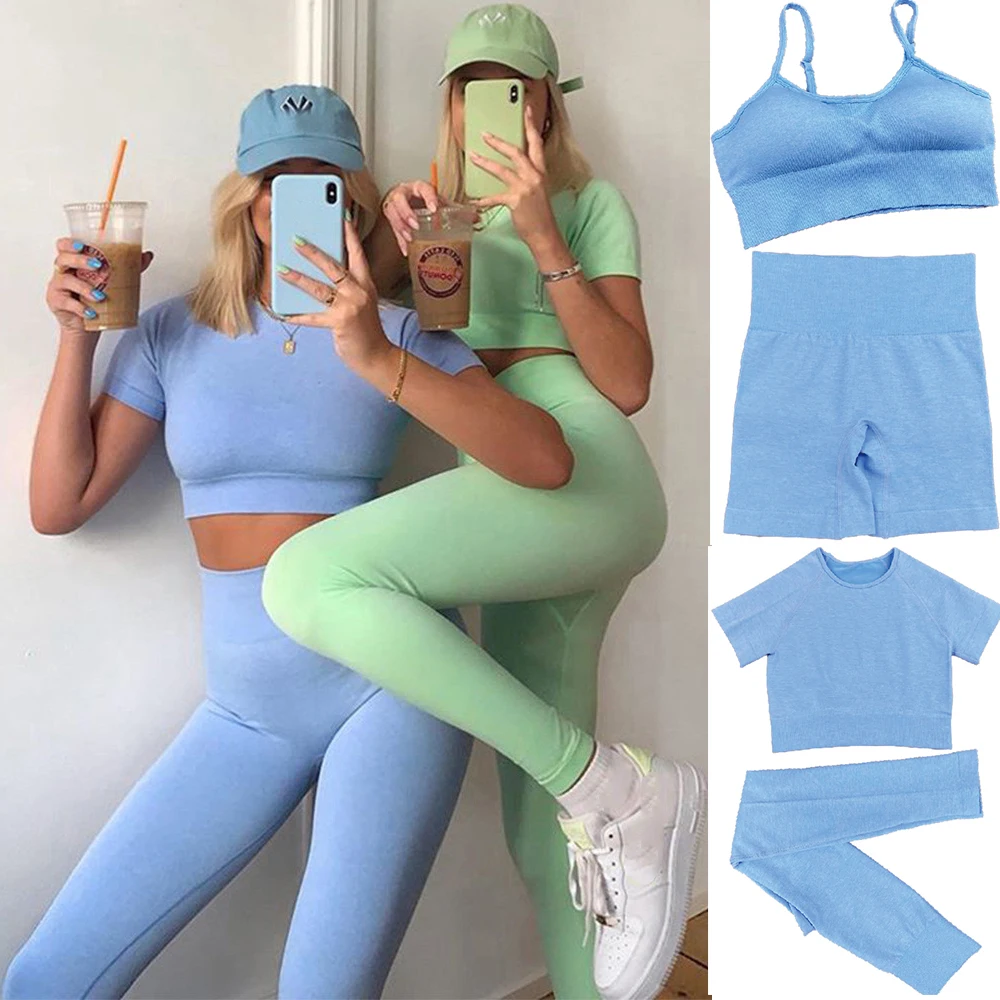 

Sport Shorts Sports Bra T-shirt Workout Sports Set Seamless Women Yoga Set High Waist Yoga Pants Gym Clothing Women Sportswear