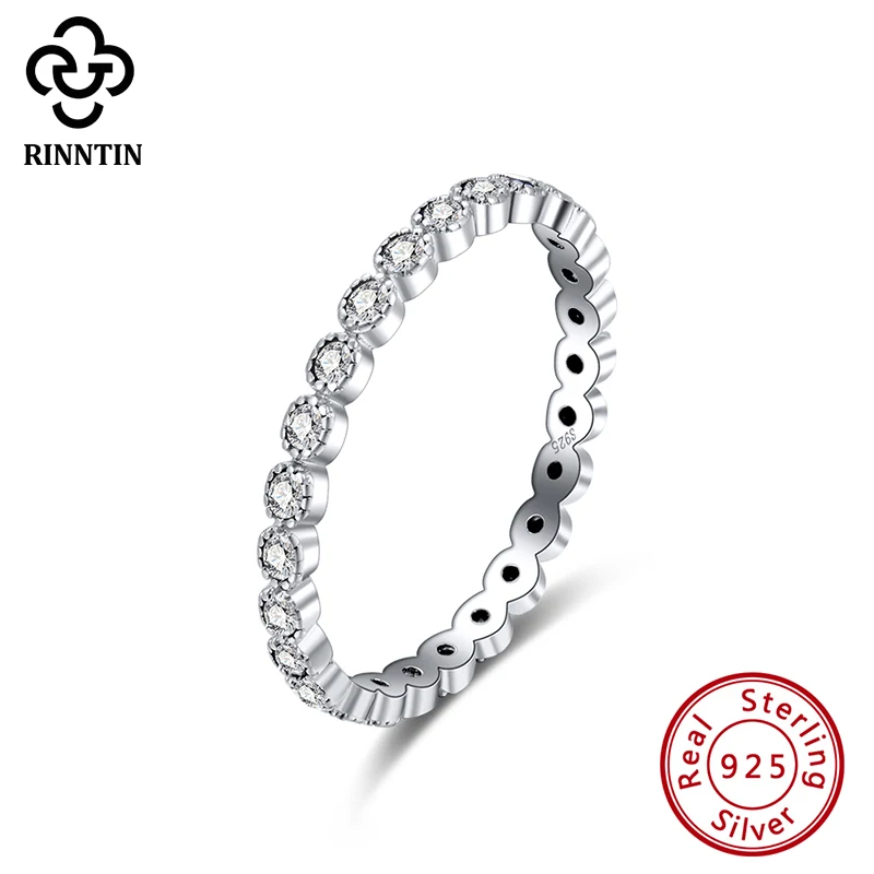 Rinntin 100% Серебро 925 пробы блестящие кольца вечности с цирконием AAAA для женщин
