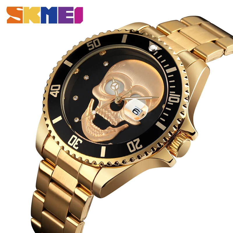 

2020 Creativity Skull Pattern Men Quartz Watches Stainless Steel Waterproof Male Wristwatch Men's Watch Relogio Masculino 9195