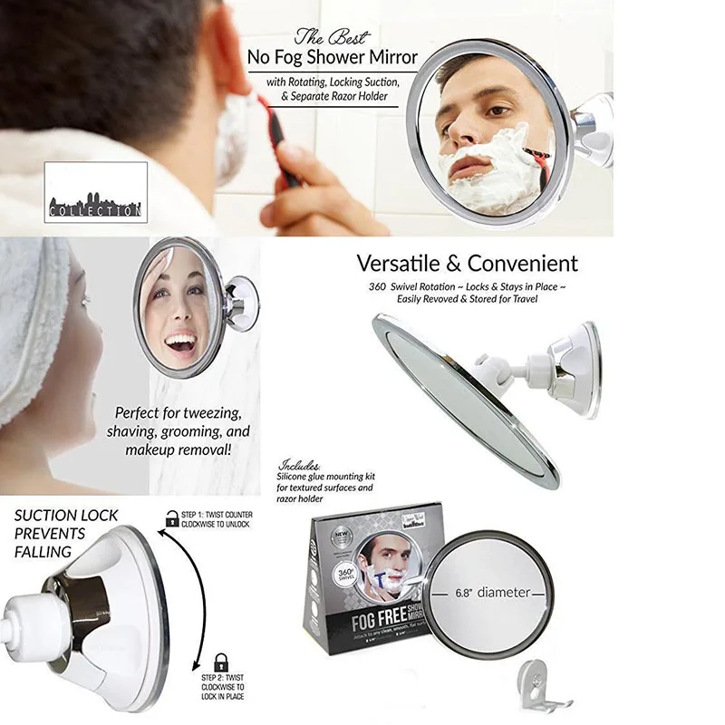 

Fogless Makeup Mirror With Holder Suction Cup 360 Rotation Shower Shave Mirrors Best Price