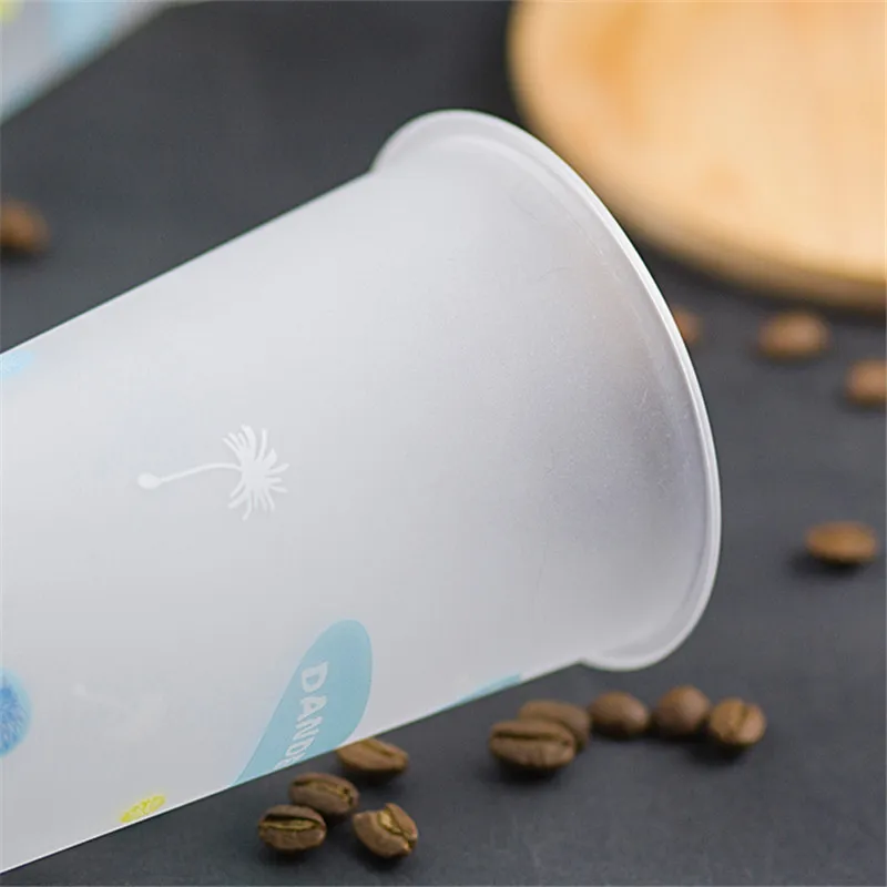 

50pcs Dandelion pattern milk tea frosted transparent cup 500ml/700ml disposable cups thicken injection plastic cup with lid