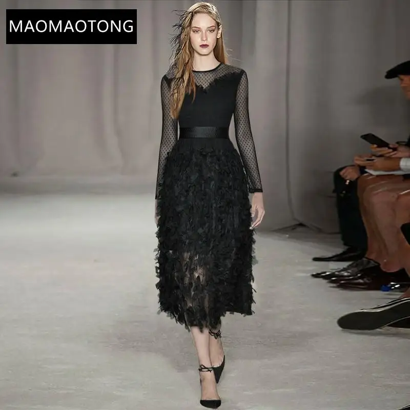 

Женская одежда Женская ClothingFashion дизайнерское платье весеннее женское платье с длинным рукавом из сетчатого материала со шнуровкой черного ...