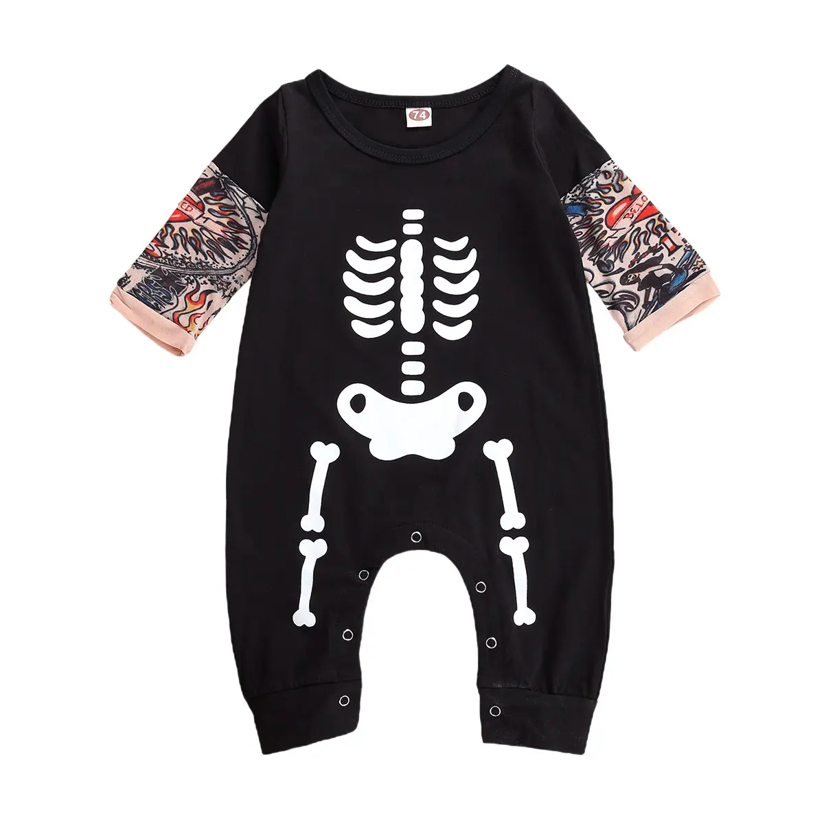 

Newborn Baby Girls Boys Halloween Skeleton Tattoo autumn Short Sleeve Round Neck Cotton Romper