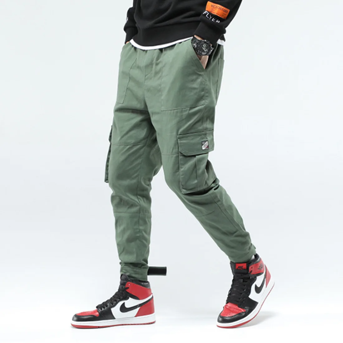 

2021Pure cotton multi-pocket overalls casual trousers foreign trade fashion solid color youth pants