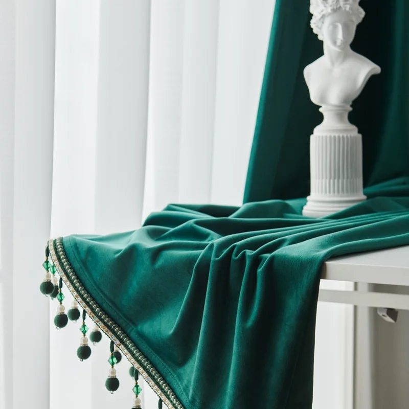 2021 New Curtains for Living Dining Room Bedroom Dark Green Velvet Curtain European Light Luxury Cloth French Window | Дом и сад