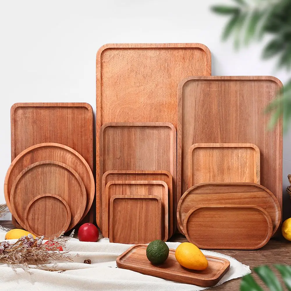 

Home Office Decor Kitchen Insulation Mat Wine Glass Rack Shelf Model Teacup Mat Wood Tray Decorative Serving Tea Holder