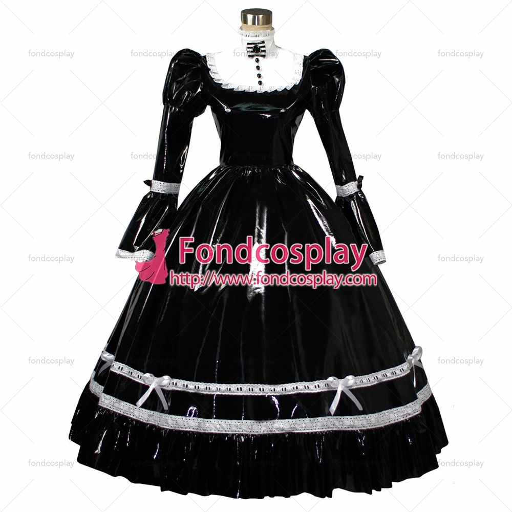 

fondcosplay adult sexy cross dressing sissy maid long thin Pvc Dress Black Lockable Uniform Cosplay Costume Tailor-made[G416]