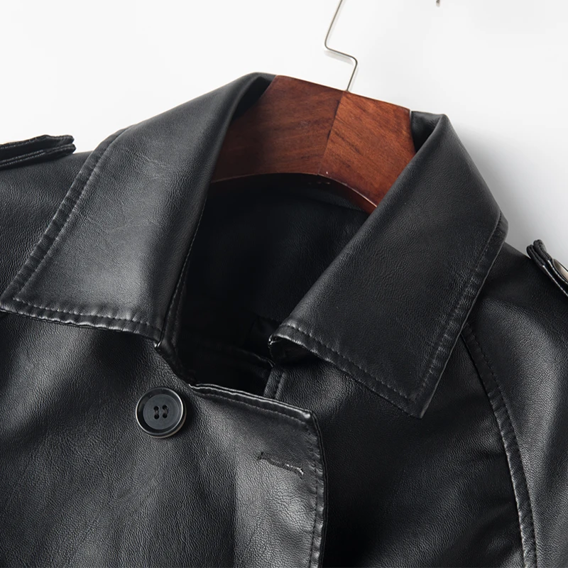 Lautaro Черный плащ из искусственной кожи для женщин с рукавом реглан 2020 модная