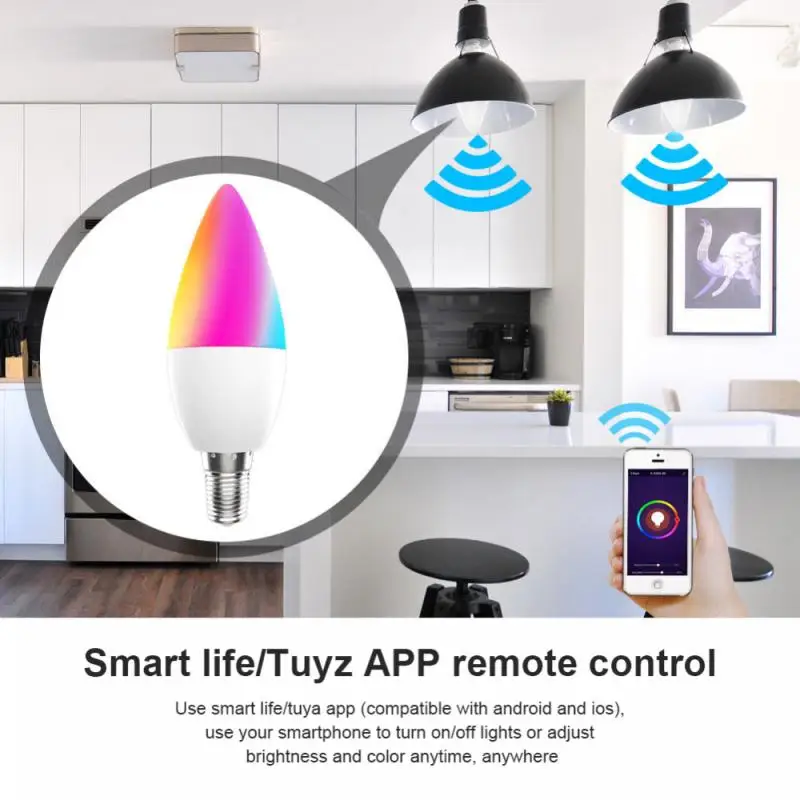 

Tuya WiFi Smart Bulb RGB + W + C LED Candle Bulb E14 Dimmable Light Smart Life / Remote Control Compatible with Alexa