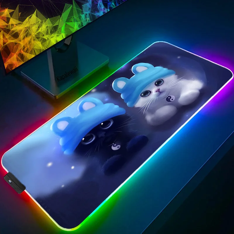 

Cute Anime RGB gaming Mousepad Large Super Size XXL Game Mouse Pad Mause Mat LED Rubber For Keyboard Computer Gamer Mouse Carpet