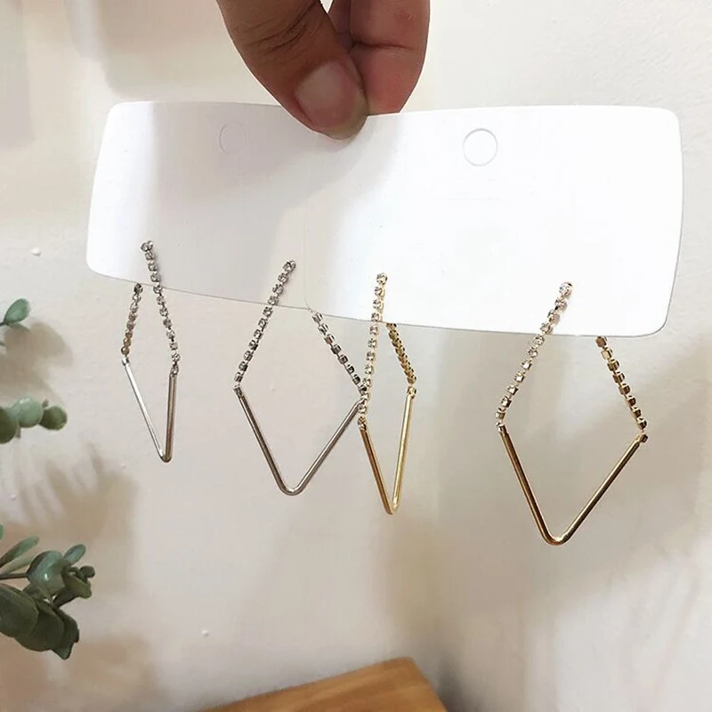 MENGJIQIAO корейский элегантный блестящий Rhineston Rhombus Кристалл Висячие серьги для женщин простые металлические Pendientes Ювелирные изделия Подарки