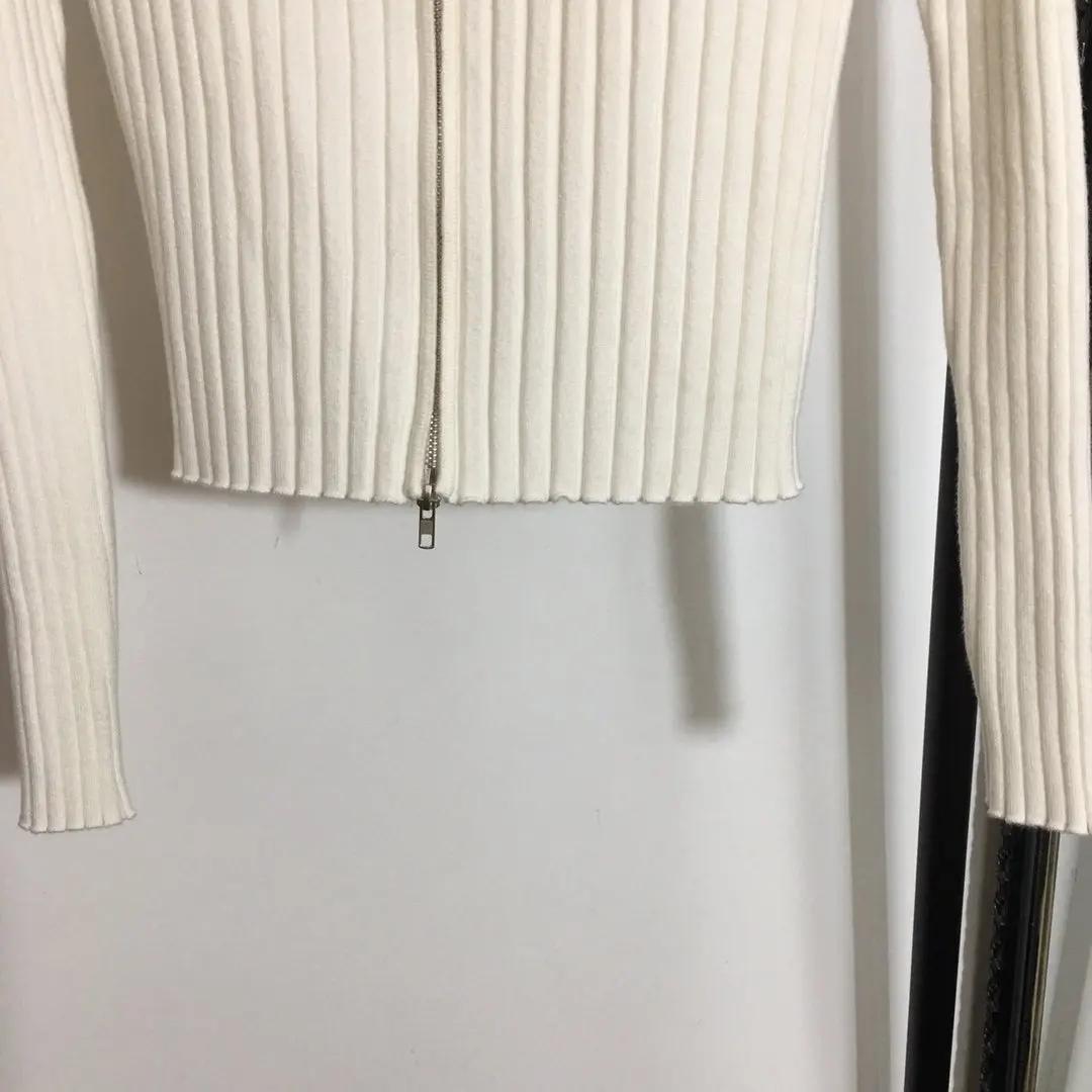 

2020 Autumn Winter Embroidered Long Sleeve Sleek Versatile Cardigan Zipper Lapel Striped Bottoming Shirt A2