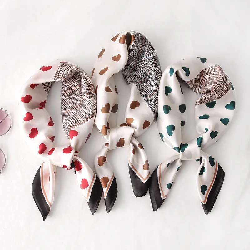 Женский шелковый шарф квадратный платок и накидка в горошек офисный маленький