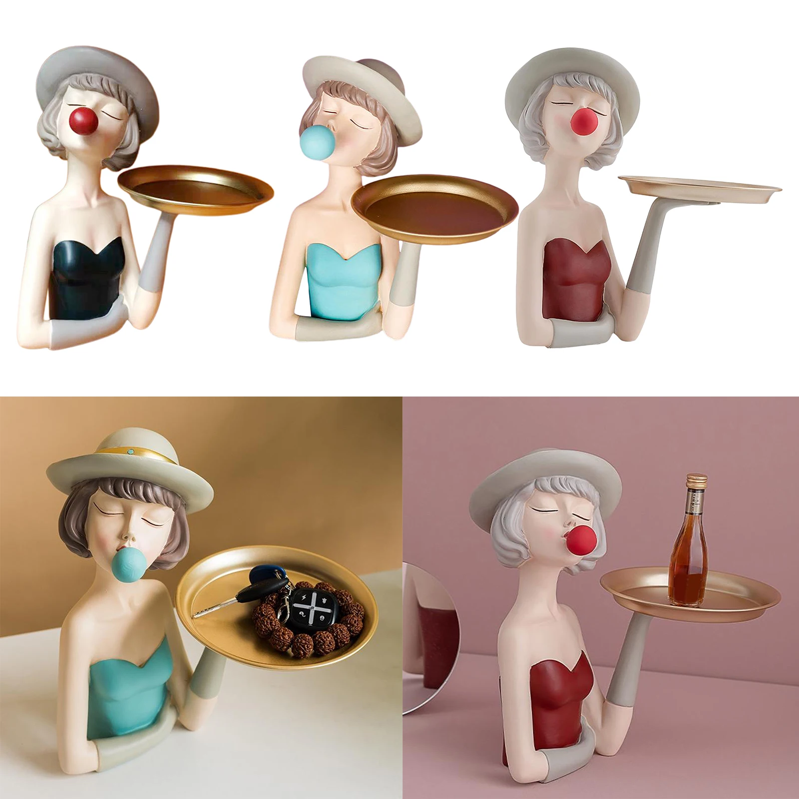 

Cute Resin Girls Statue Figurine with Tray Ornament Statue Wedding Gift Home Decor Crafts