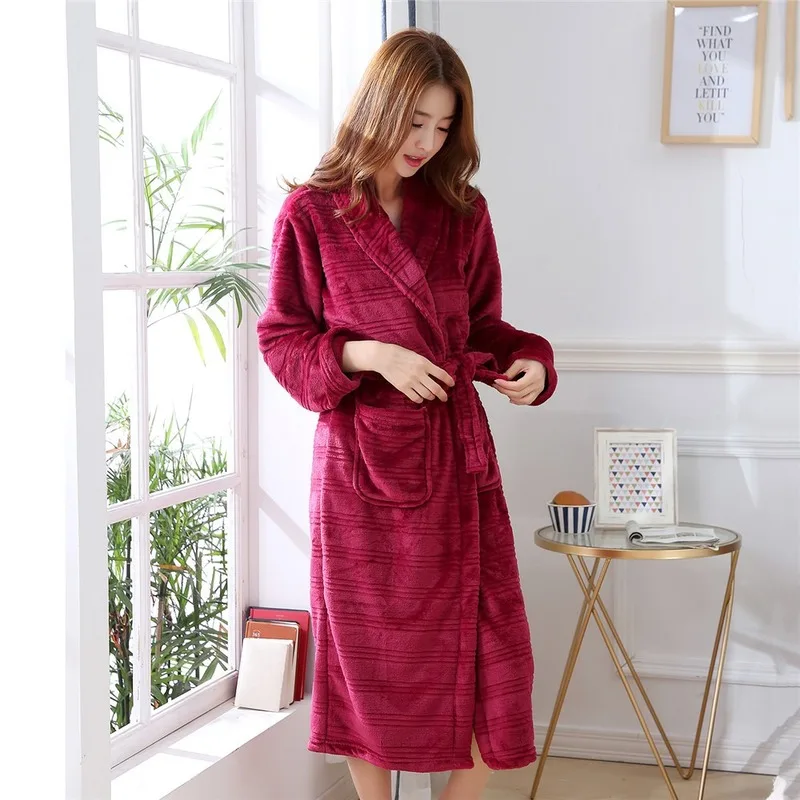 

White Flannel Nightwear Women Bath Solid Robe Sleepwear Autumn Winter Dress Kimono Robe Nightdress Coral Fleece Home Clothing