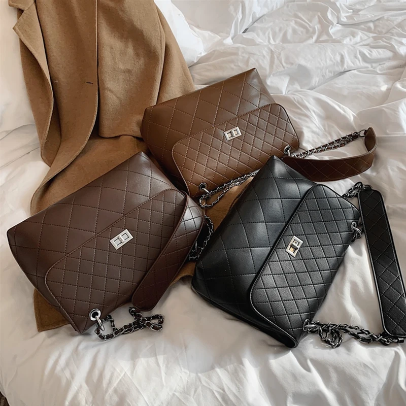 

Luxury Plaid Chain Shoulder Bags For Women Large Capacity Ladies Work Bags Designer Brand High Quality Vintage Crossbody Bags