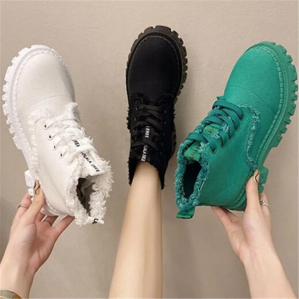 

Female Canvas Square Heel Street Cool Ankle Boots Women Platform Lace Up Sneaker Ladies Fashion Comfy Military Tactical Shoes