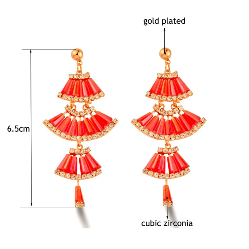 

LEEKER Solid Sector Long Party Earrings With Red Blue Black Rhinestone Earring For Women Wedding Jewelry 786 LK2