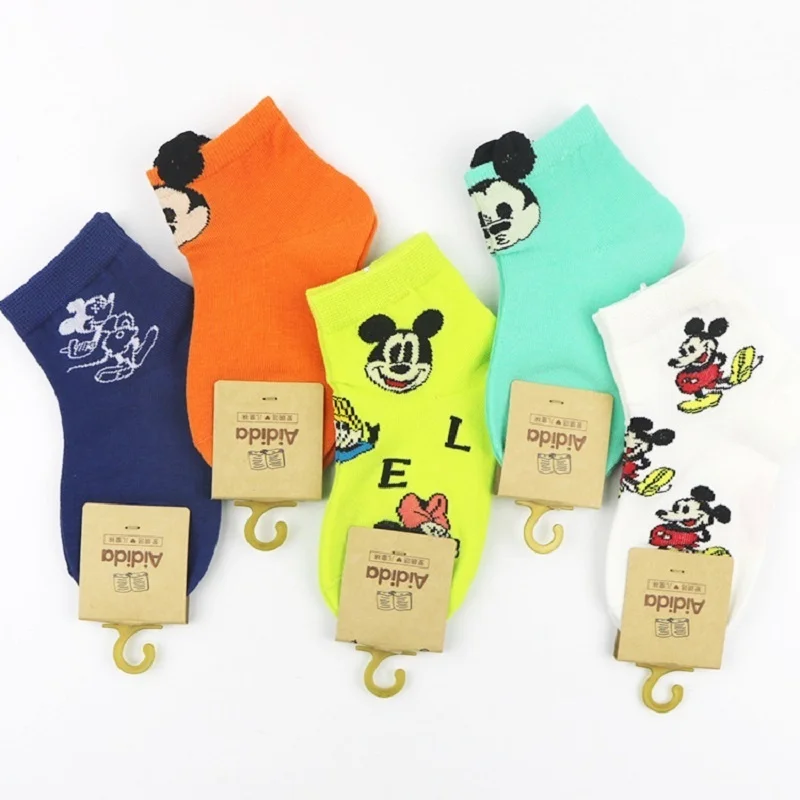 

Disney Children Socks Cartoon Mickey Mouse Pattern Cotton Short Meias Spring Summer Thin Neutral Meia Infantil 5 Pairs In A Pack