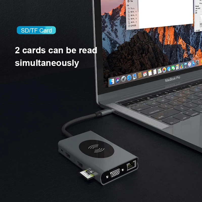 USB C док станция 14в1 Тип к HDMI совместимый VGA RJ45 USB3.0 SD/TF кардридер с PD зарядкой для