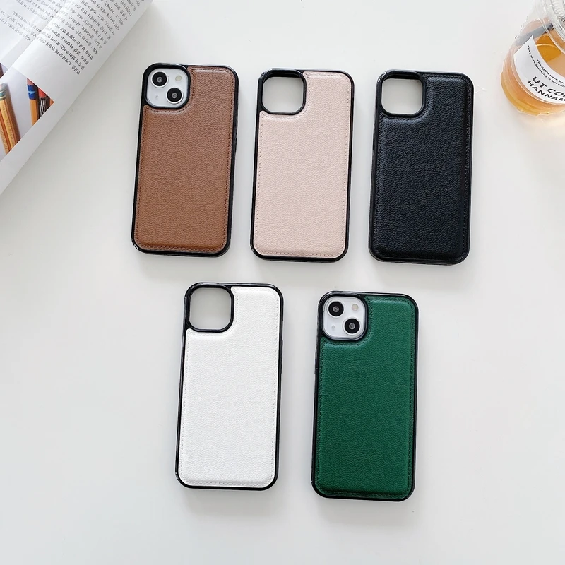 

Korea Japan Ins Fashion embroidery Lychee pattern leather Phone Case For iPhone 13 Pro Max MiNi Luxury brand Back Cover Coque