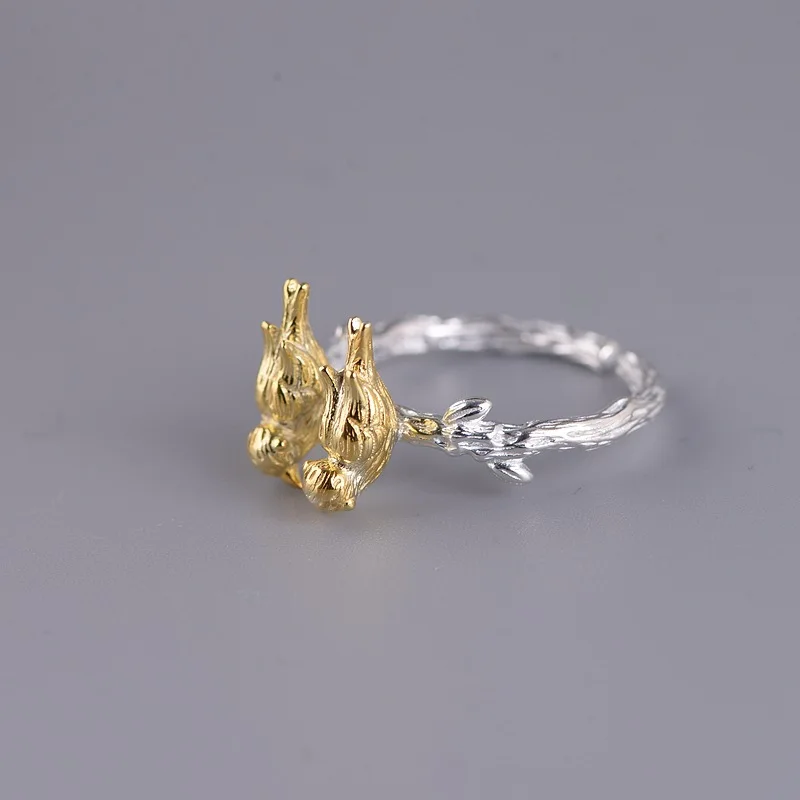 Женское регулируемое кольцо из серебра 925 пробы с птичьими листьями | Украшения и