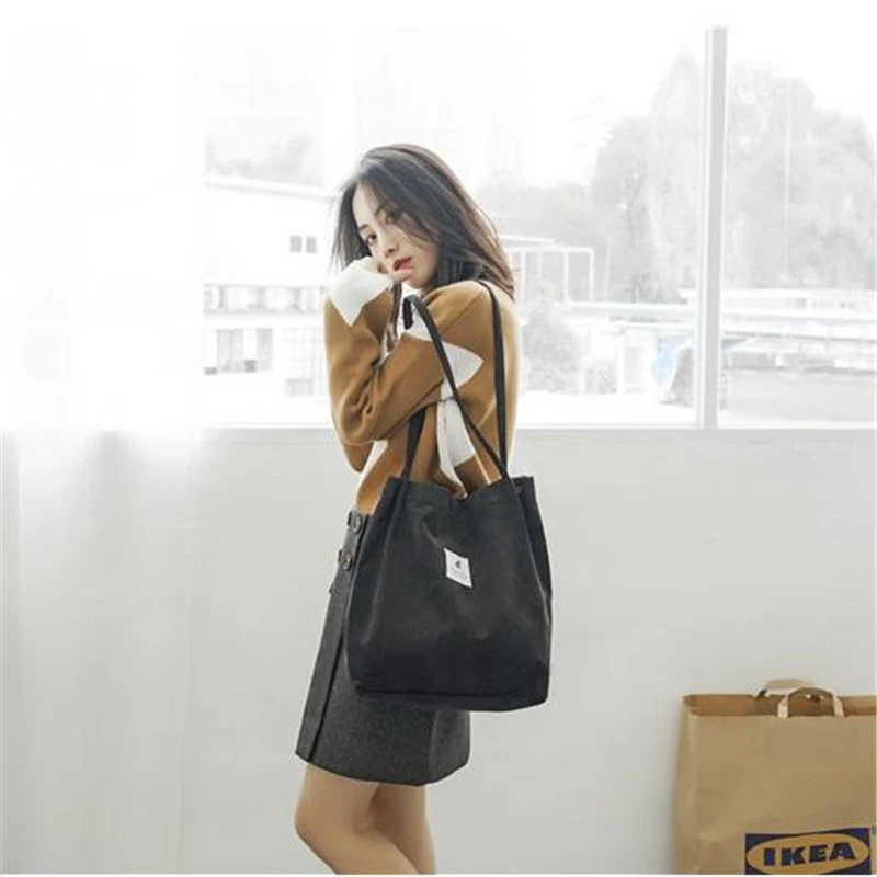 

Модная женская сумка, Вельветовая Сумка-тоут, Женская Повседневная однотонная сумка через плечо, складная многоразовая Женская пляжная сум...