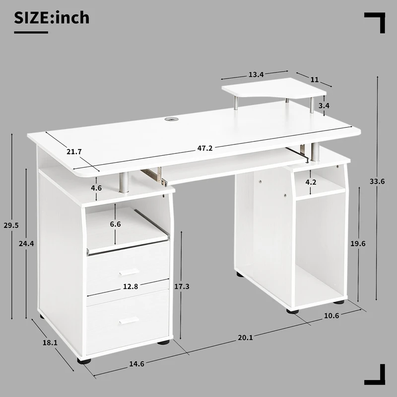 

Computer Desk Laptop Desk Writing Table Study Desk With Drawers Shelves Office Furniture PC Laptop Workstation Home