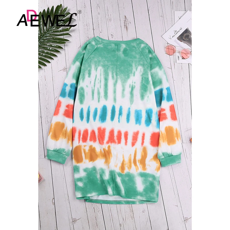 

ADEWEL Fashion Tie Dye Long Sleeve Sweatshirt Woman Dress Round Neck Vestido De Mujer Dresses For Women Vestido De Mulher XL