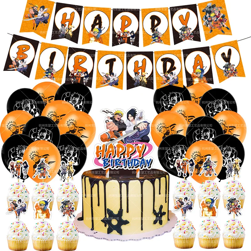 Globos de Naruto Uzumaki de superh&eacute;roes para ni&ntilde;os, pancarta de Feliz cumplea&ntilde;os de Uchiha Sasuke, Decoraci&oacute;n de Pastel para fiesta de Baby Shower, juguetes para ni&ntilde;os, 1 Juego-0