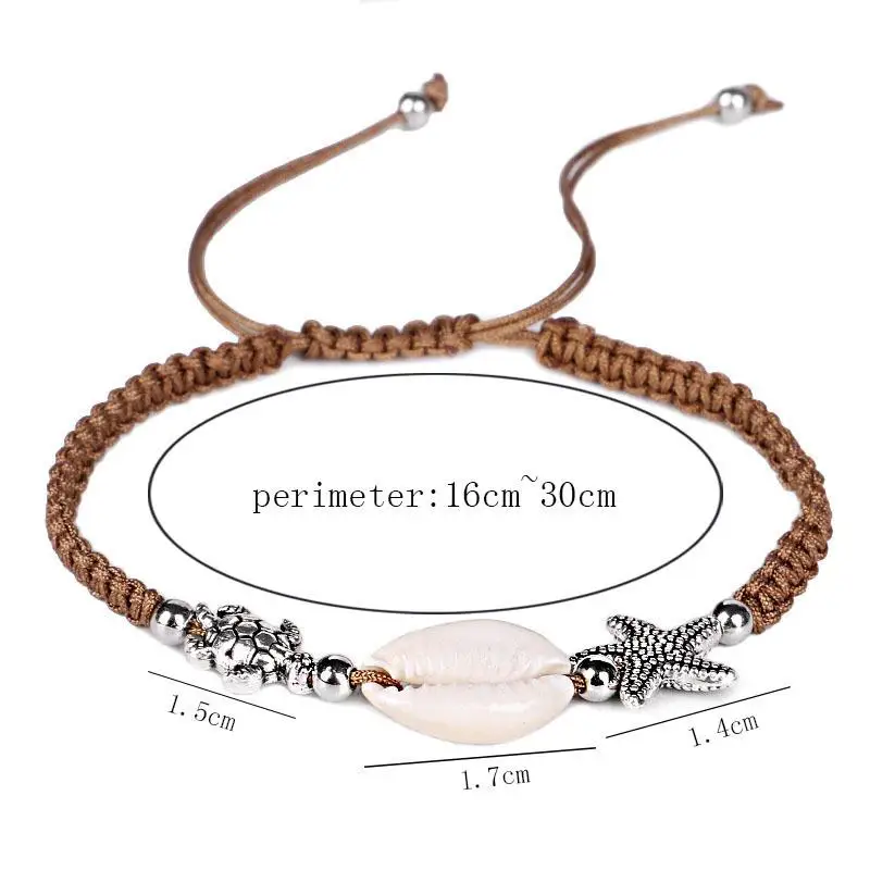 

1PC Adjustable Elastic Alloy Seaside Bohemian Handmade Shell Sea turtle Starfish Knit Bracelets Exquesite Unique Graceful Gifts