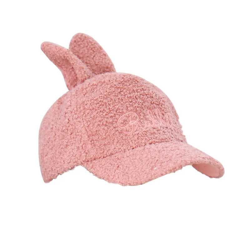 

DeePom Children Cap Baseball Cap Winter Hats For Girls With Rabbit Ears Plush Warm Snapback Hat Kids Cap Cute Korean Yellow