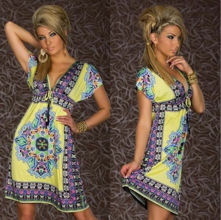 

pyjamas women Printed V-neck Beach Short Dress