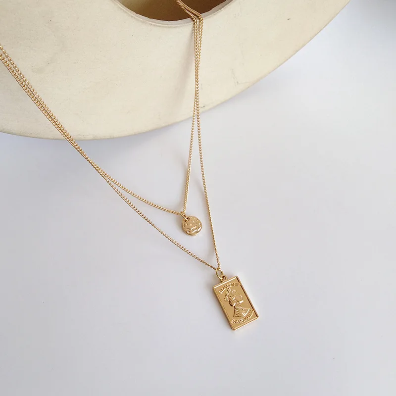 Винтажное ожерелье с резными монетами для женщин модный медальон золотого цвета