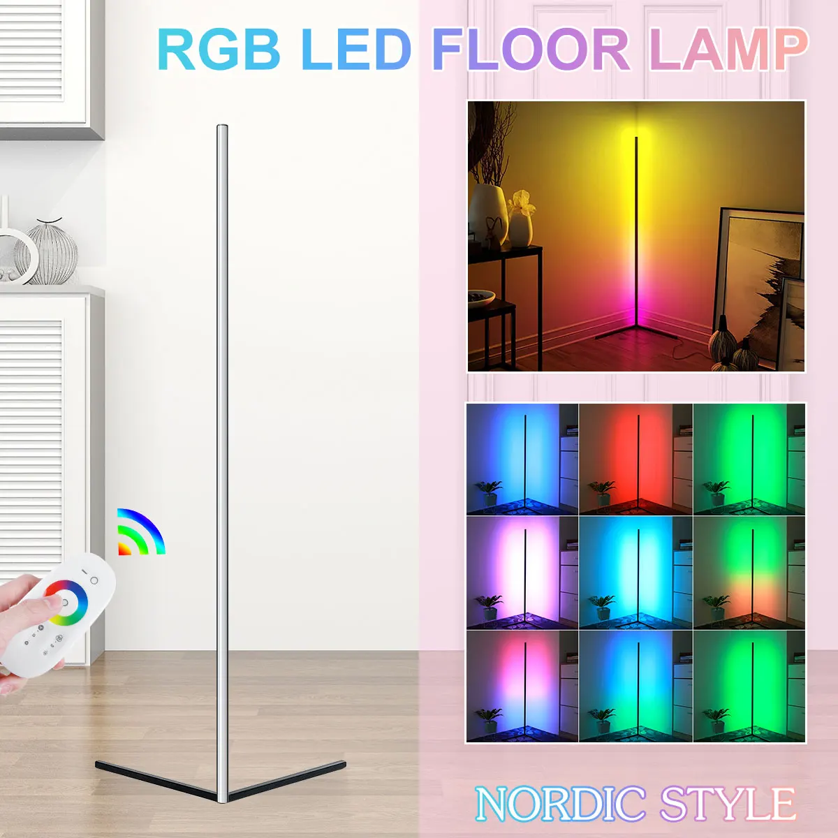 

Nordic Corner Floor Lamp Modern Simple RGB LED Rod Floor Lamps Standing Lamp Remote Control Corner standing Lamp for Home Room