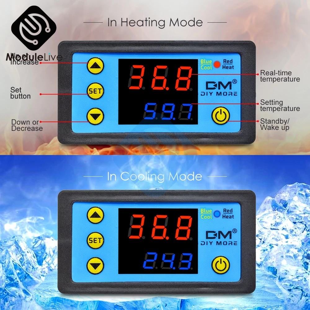 Цифровой светодиодный регулятор температуры W3231 двойной дисплей переменный ток