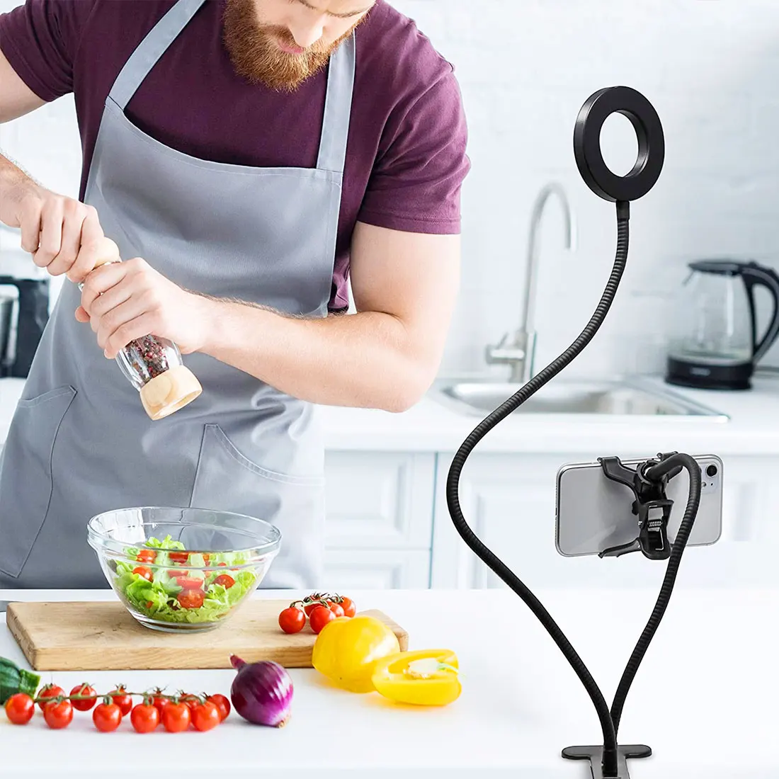 

Dimmable Photo Studio Selfie LED Ring Light with Cell Phone Mobile Holder for Youtube Live Stream for iPhone Android Desktop Bed