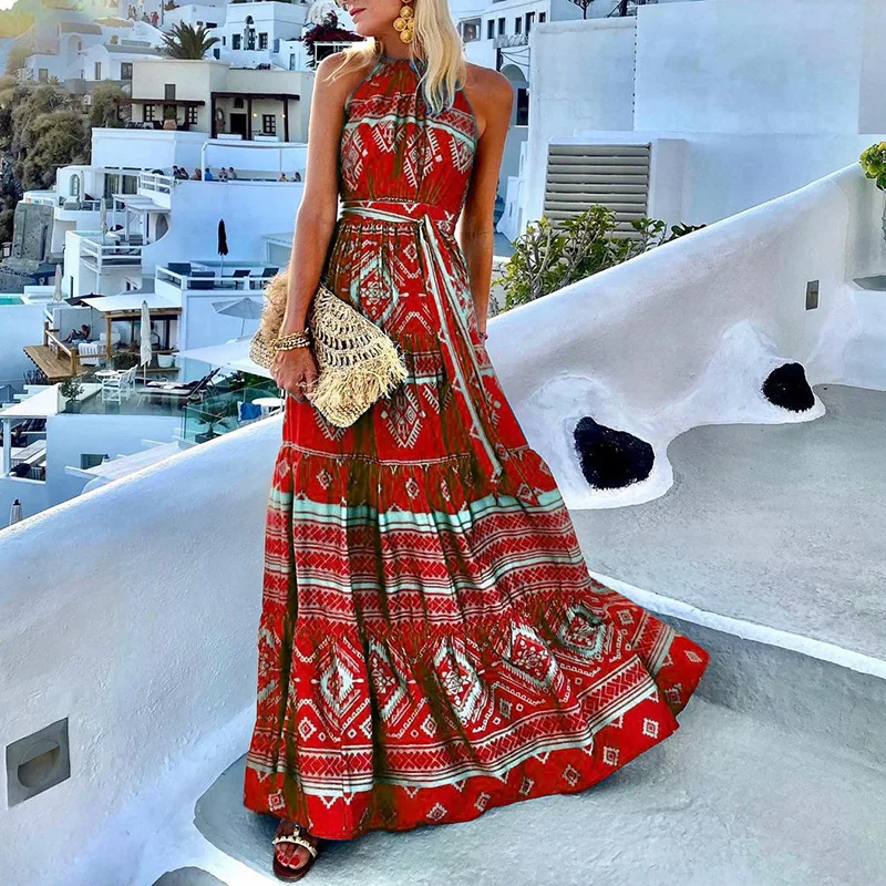 Платье-Макси женское летнее с цветочным принтом на бретельках | Женская одежда