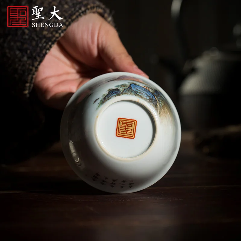 

Holy big ceramic kung fu tea master cup hand-painted pastel poetic landscape cylinder cup jingdezhen tea sample tea cup