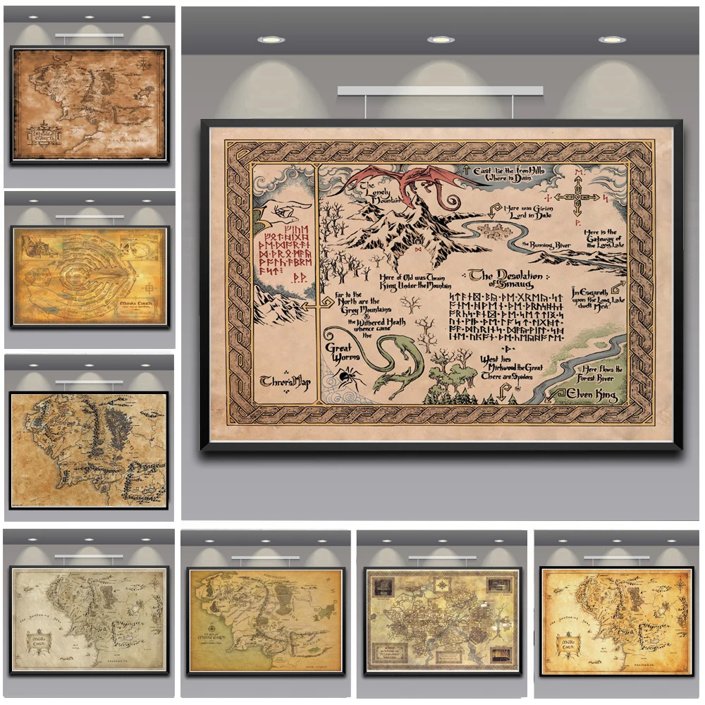 Винтажные постеры для видеоигр Карта мира картина из фильма Средняя Земля