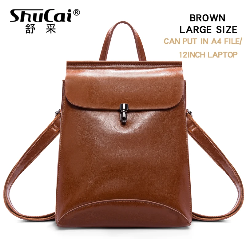 BROWN LARGE Женский кожаный рюкзак с защитой от кражи, женский рюкзак для путешествий, винтажный рюкзак, школьная сумка для девочек-подростков - Цвет: BROWN LARGE