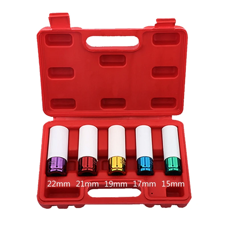 

203F 5pcs/set Colorful Tire Protection Sleeve Wheel Wall Deep Impact Nut Sockets Tool