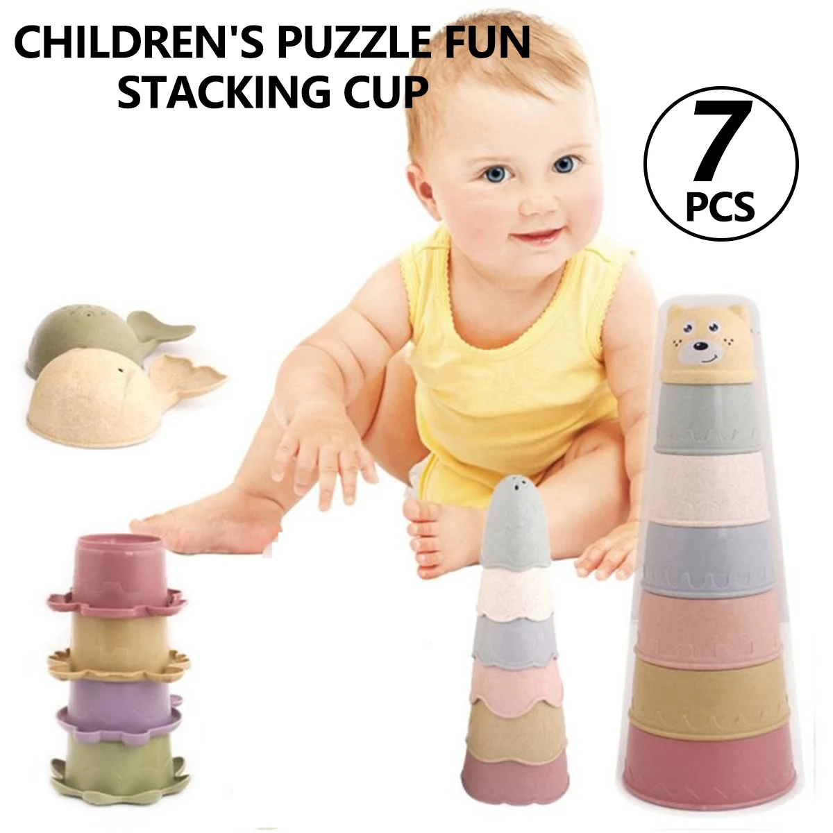 

7Pcs/Set Stacks Cups Stacking Cup Beach Toys Children Stacking Cup Parent-child Gift Early Educational Interaction Toys Toys