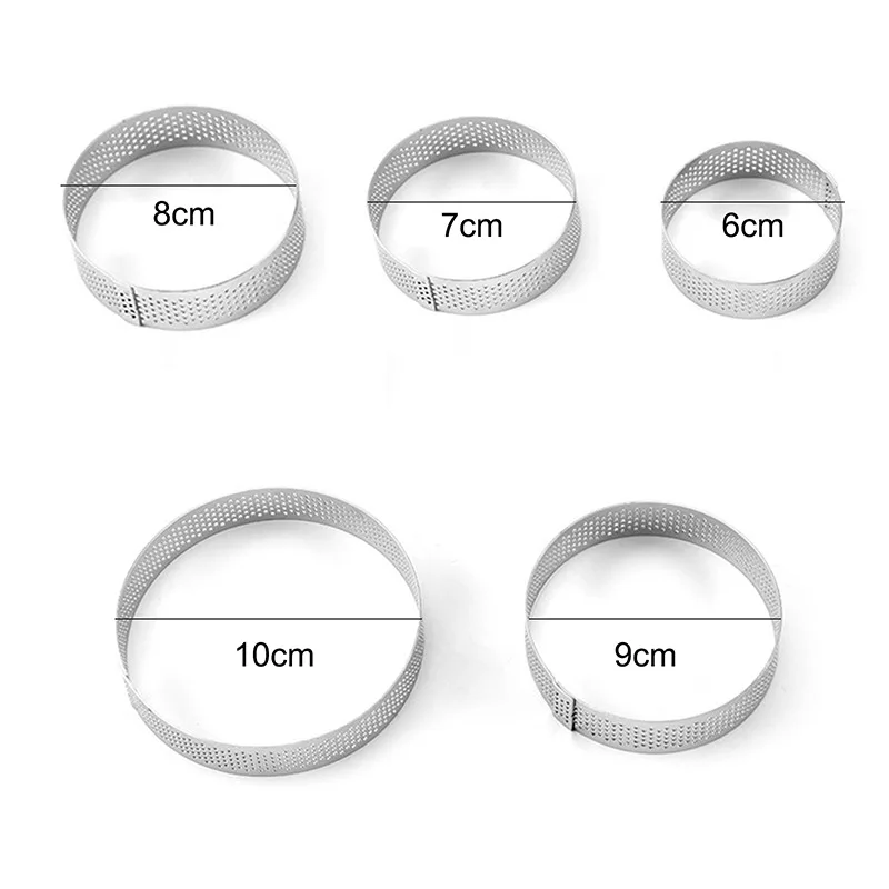 

6 8 10 CM Stainless Steel Tart Mold Ring Tartlet Cake Mousse Molds Circle Cutter Pie Ring Heat-Resistant Perforated