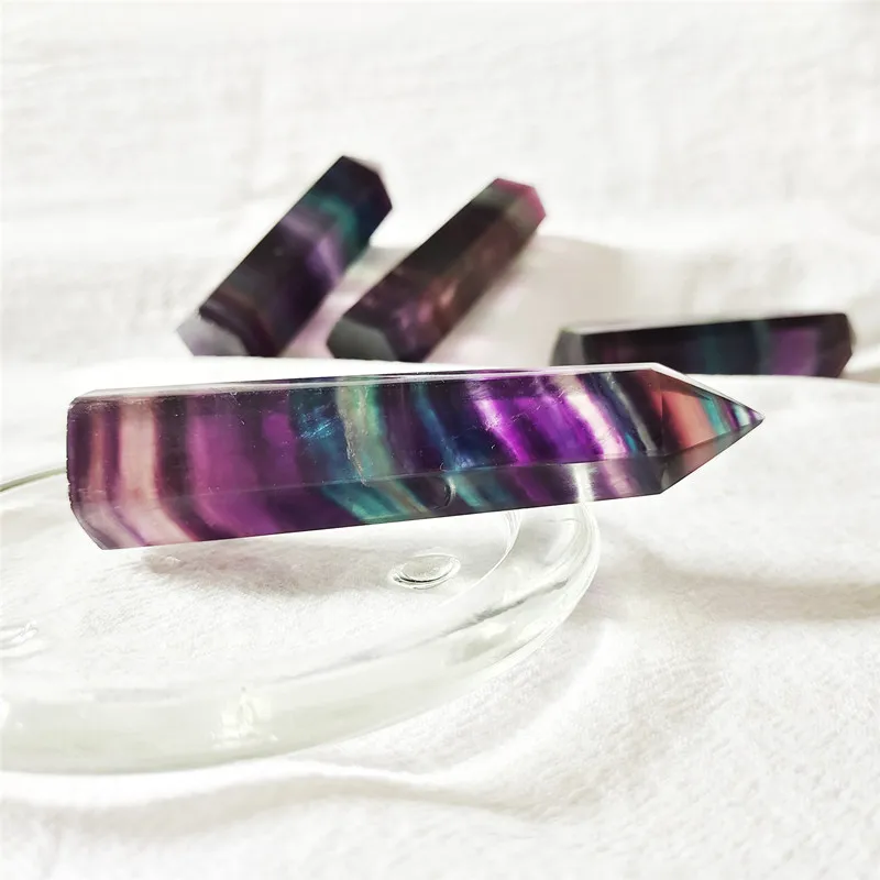 

Colorful Fluorite Wand Point Natural Stones Quartz Crystals Healing Gemstones Home Decoration