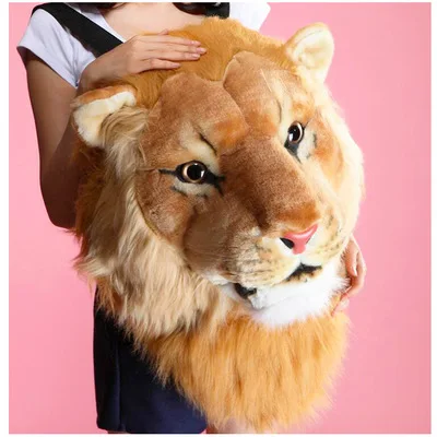 

2021 new Anime backpack plush tiger lion leopard panda Black bear cosplay man Tiger head furry bag woman school bag halloween
