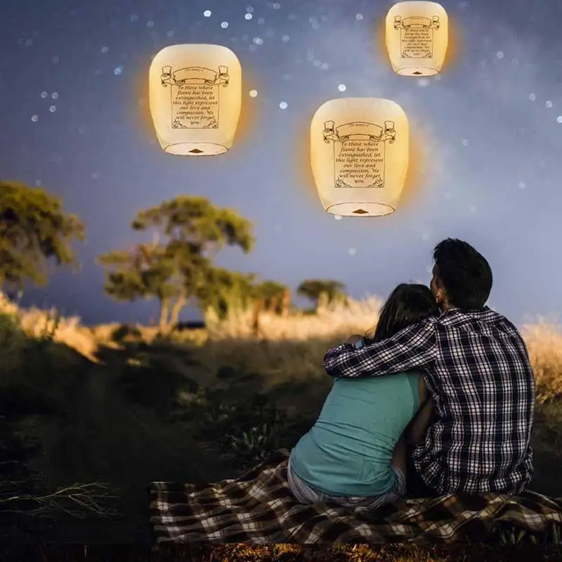 

HOT 10Pcs Chinese Paper Lanterns White Oval Kongming Lamp Flame-retardant Sky Wishing Paper Lanterns Wedding Evening Party Decor