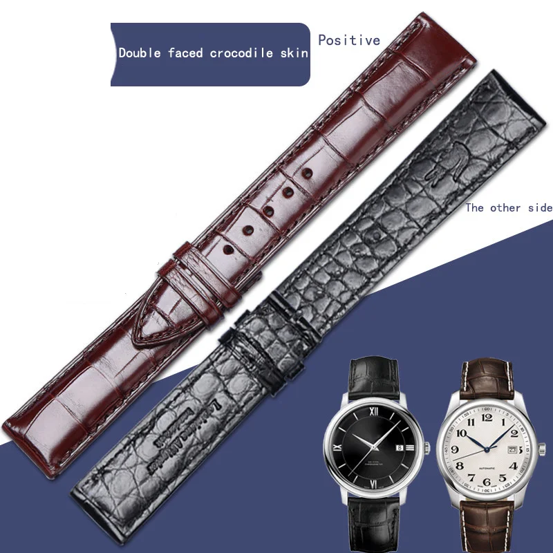 Двухсторонний кожаный ремешок из крокодиловой кожи для мужчин и женщин Longines