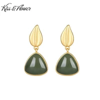 kissflower er285 fine jewelry wholesale fashion woman bride mother birthday wedding gift leaf triangle 24kt gold stud earring